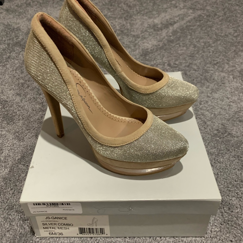 Metal mesh silver platform shoes